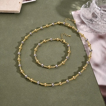 6mm Ball Bracelet & Necklace Suit (Gold & White Gold Color)【String Length: 200+50mm & 420+50mm】