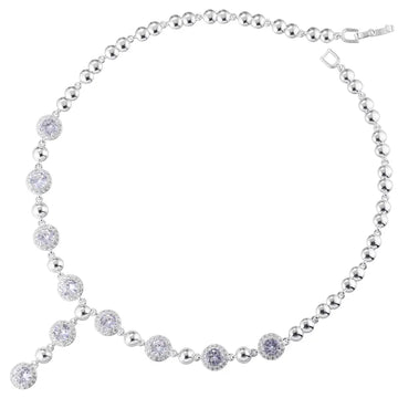 Vl631 White Gold Color White Diamond round Beads Stitching Necklace
