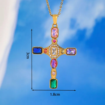 Colorful Crystals Cross Necklace