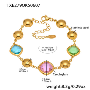 Txe279-Gold Mixed Colored Glass Stone Bracelet 16 5cm