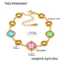  Txe279-Gold Mixed Colored Glass Stone Bracelet 16 5cm