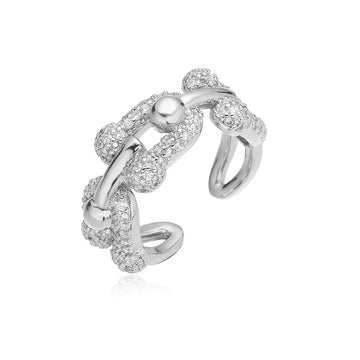 White Gold Color White Diamond Horseshoe U-Shaped Ring