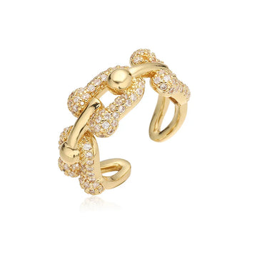 Gold White Diamond Horseshoe U-Shaped Ring