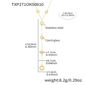 Txp271-Golden White Glass Stone Necklace 41 5cm