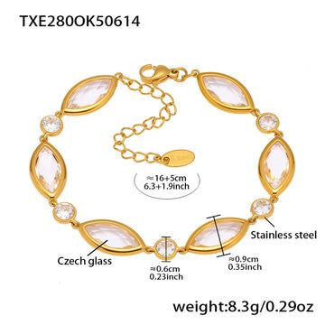 Txe280-Gold White Glass Stone Bracelet 16 5cm