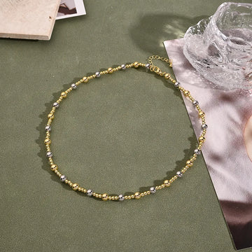 6mm round Beads Necklace (Gold & White Gold Color)【String Length: 420+50mm】