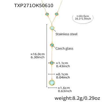 Txp271-Gold Blue Glass Stone Necklace 41 5cm