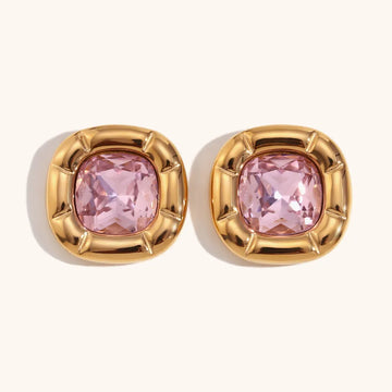 Ear Studs-Golden-Pink Zirconium