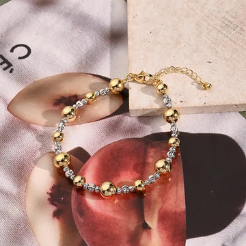 Gold 8mm round Beads Spiral Pattern Small Beads round Beads Bracelet (Gold & White Gold Color)【String Length: 180+50mm】