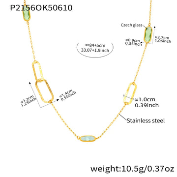 P2156-Gold Mixed Colored Glass Stone Necklace 84 5cm