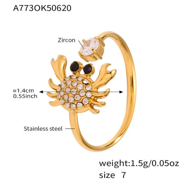 A773-Gold Crab 5A Zircon Ring