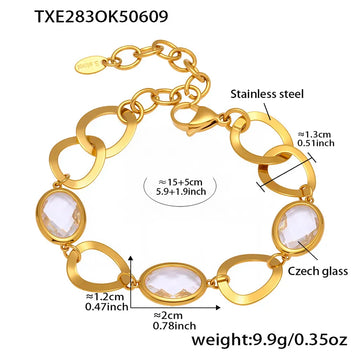 Txe283-Gold White Glass Stone Bracelet 16 5cm