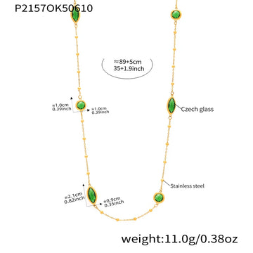 P2157-Gold Green Glass Stone Necklace 89 5cm