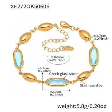 Txe272-Gold Blue Glass Stone Bracelet 16 5cm