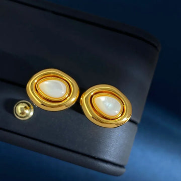Gold White Shell Stud Earrings