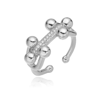 White Gold Color Glossy Horseshoe U-Shaped Ring
