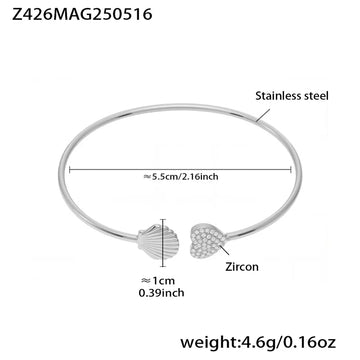 Z426-Steel Color 5A Zircon Shell Loving Heart with Opening Bracelet