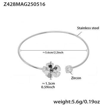 Z428-Steel Color 5A Zircon Flower Open-Ended Bracelet