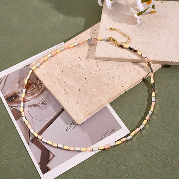 6x3mm Light Gold Rectangular Necklace (White Gold Color & Gold & Rose Gold) [String Length: 455+50mm]