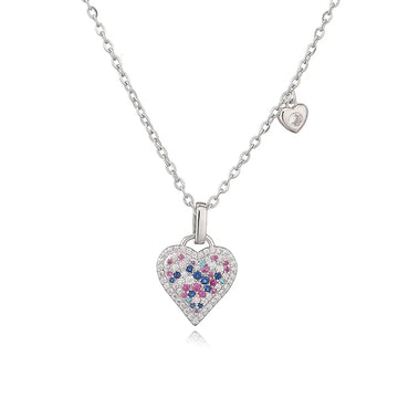 White Gold Color Colorful Crystals Love Necklace