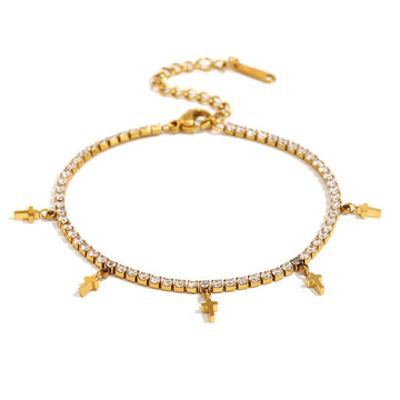 Small Cross Zircon Bracelet-Gold