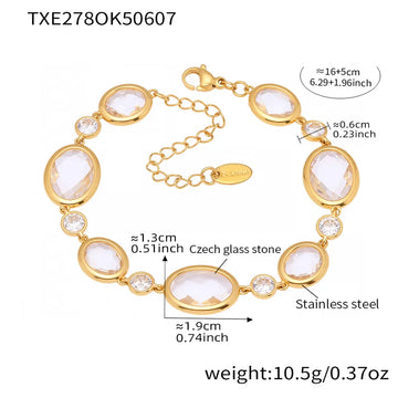 Txe278-Gold White Glass Stone Bracelet 16 5cm