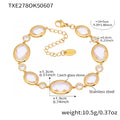  Txe278-Gold White Glass Stone Bracelet 16 5cm