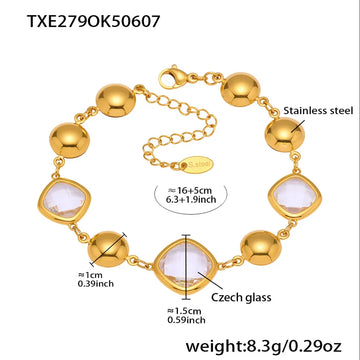 Txe279-Gold White Glass Stone Bracelet 16 5cm