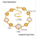  Txe279-Gold White Glass Stone Bracelet 16 5cm