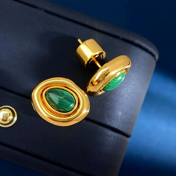 Gold Malachite Stud Earrings