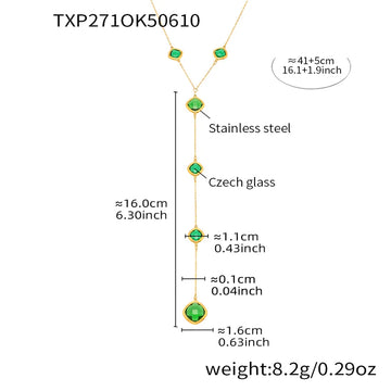 Txp271-Gold Green Glass Stone Necklace 41 5cm