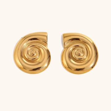 Conch Snail Shell Stud Earrings-Gold