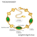  Txe282-Gold Green Glass Stone Bracelet 16 5cm