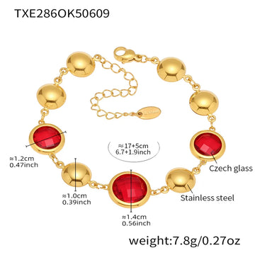 Txe286-Gold Red Glass Stone Bracelet 16 5cm