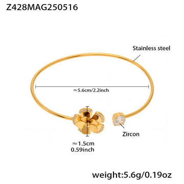 Z428-Gold 5A Zircon Flower Open-Ended Bracelet