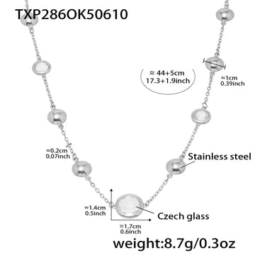 Txp286-Steel White Glass Stone Necklace 44 5cm