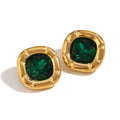  Ear Studs-Golden-Green Zirconium