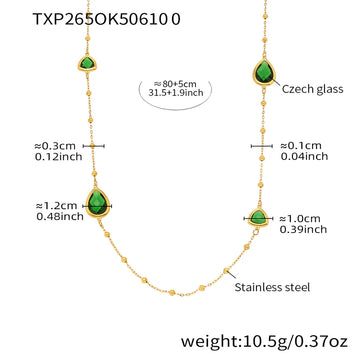Txp265-Gold Green Glass Stone Necklace 80 5cm