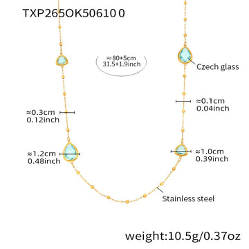 Txp265-Gold Blue Glass Stone Necklace 80 5cm
