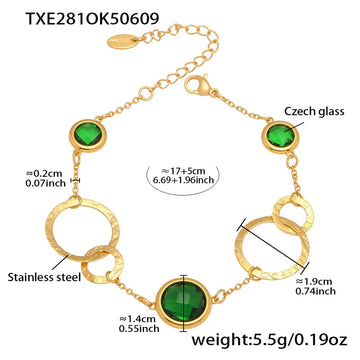 Txe281-Gold Green Glass Stone Bracelet 16 5cm