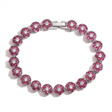 White Gold Color Rose Red Diamond Bracelet