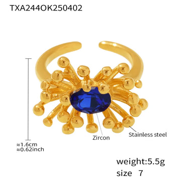 Txa244-Blue Zircon Flower Ring-7