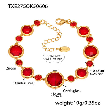 Txe275-Gold Red Glass Stone Bracelet 16 5cm