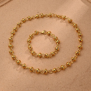 Double round Ring Winding Handmade Chain Bracelet & Necklace Suit (Gold) [Length: 180mm & 430mm]