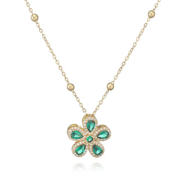 Gold Lvzuan Five Petal Flower Necklace