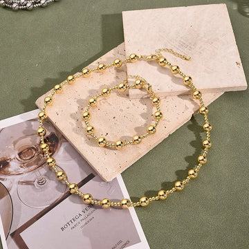 8mm Ball Bracelet & Necklace Suit (Gold)【String Length: 190+40mm & 430+50mm】