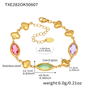 Txe282-Gold Mixed Colored Glass Stone Bracelet 16 5cm