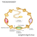  Txe282-Gold Mixed Colored Glass Stone Bracelet 16 5cm