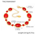  Txe278-Gold Red Glass Stone Bracelet 16 5cm