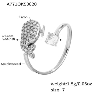 A771-Steel Dolphin 5A Zircon Ring